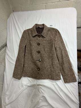 Liz Claiborne New York Brown Tweed Wool Blend Button Blazer Jacket Size 16